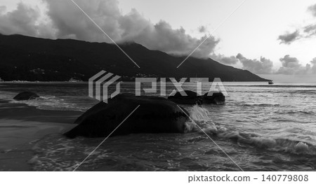 Black and white photography. Beau Vallon beach landscape Black and white photography. Beau Vallon beach landscape 140779808