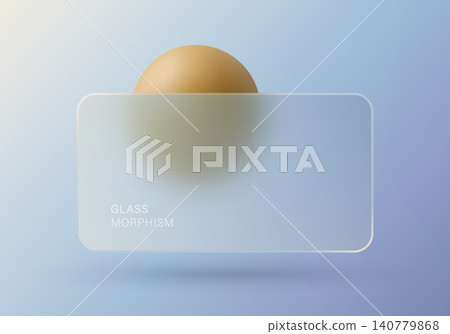 Wide frosted glass banner with gold sphere on pale blue gradient background Wide frosted glass banner with gold sphere on pale blue gradient background 140779868