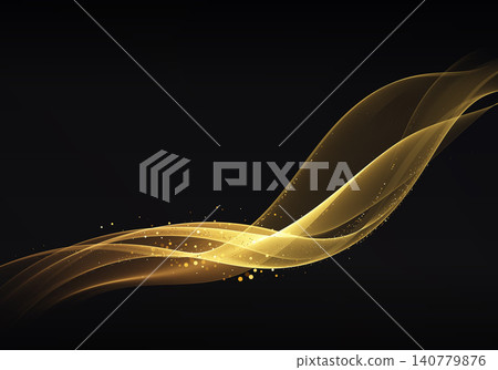 Golden flowing light wave with sparkling particles on black luxury background Golden flowing light wave with sparkling particles on black luxury background 140779876