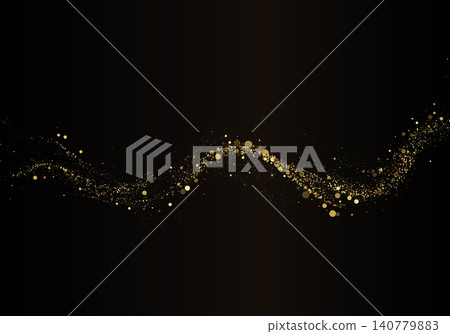 Curved gold particle wave forms a refined horizontal wave over a black backdrop, suited for luxury branding, premium event graphics, elegant invitations, presentation covers, and festive marketing mat Curved gold particle wave forms a refined horizontal wave over a black backdrop, suited for luxury branding, premium event graphics, elegant invitations, presentation covers, and festive marketing mat 140779883