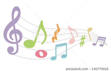 Colorful musical note and staff design material set Colorful musical note and staff design material set 140779926