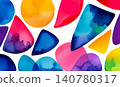 Abstract Watercolor Geometric Shapes Background in Vibrant Colors 140780317