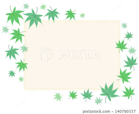Rectangular frame with green maple leaves. Summer background material featuring fresh green maple leaves and a cream background. Rectangular frame with green maple leaves. Summer background material featuring fresh green maple leaves and a cream background. 140780337