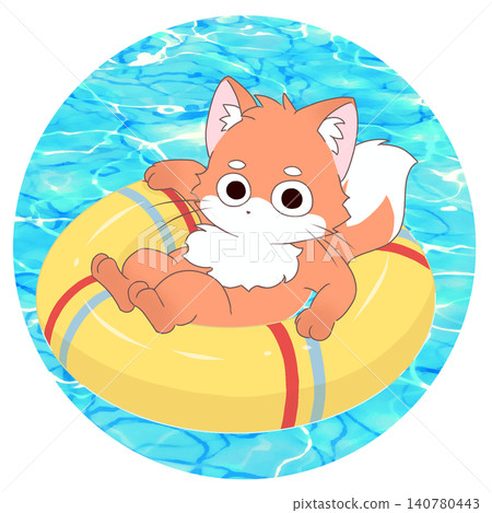 A fox floating on a lifebuoy. A fox floating on a lifebuoy. 140780443