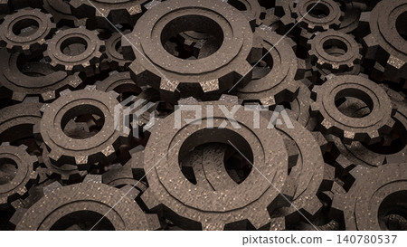 Industrial Metal Gears In Endless Mechanical Motion 3d render. Industrial Metal Gears In Endless Mechanical Motion 3d render. 140780537