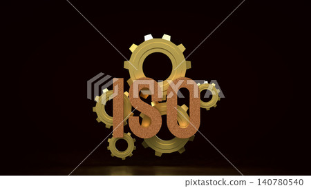 Golden ISO Standard With Precision Gear Mechanism 3d render. 140780540