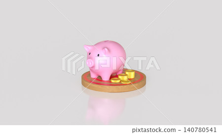 Pink Piggy Bank And Golden Coins For Saving 3d render. Pink Piggy Bank And Golden Coins For Saving 3d render. 140780541