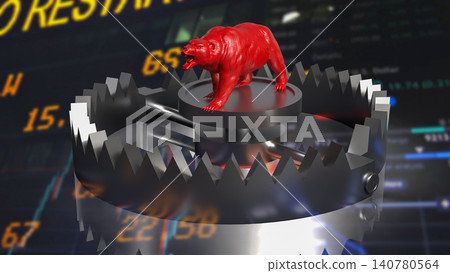 Red Bear Trap Stock Market Risk Concept 3d render. Red Bear Trap Stock Market Risk Concept 3d render. 140780564