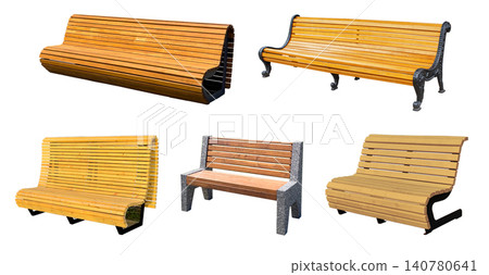 Collection of various wooden park benches on white background ready for street Collection of various wooden park benches on white background ready for street 140780641