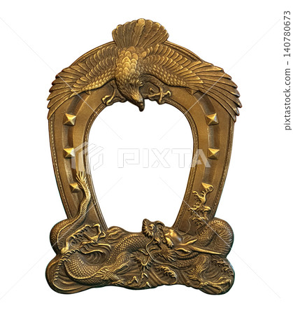 Golden horseshoe frame with eagle and dragon relief Golden horseshoe frame with eagle and dragon relief 140780673