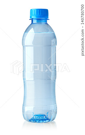 Plastic water bottle with blue cap providing hydration 140780700