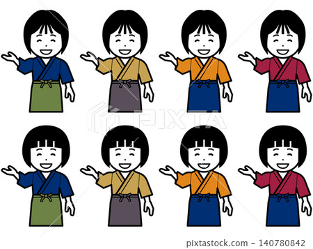 「這邊走」——身穿工作服和圍裙的女性圖標 「這邊走」——身穿工作服和圍裙的女性圖標 140780842