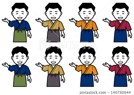 「這邊走」以及一個穿著工作服和圍裙的男人的圖標。 140780844