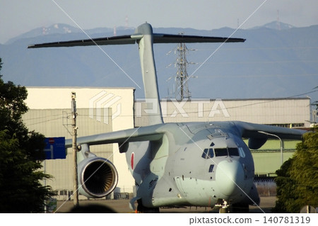 Kawasaki C-2 aircraft parked on the tarmac Kawasaki C-2 aircraft parked on the tarmac 140781319