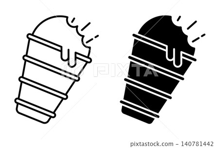 Linear icon. Bitten ice cream in a crispy waffle cone. Simple black and white vector symbol isolated on white background Linear icon. Bitten ice cream in a crispy waffle cone. Simple black and white vector symbol isolated on white background 140781442