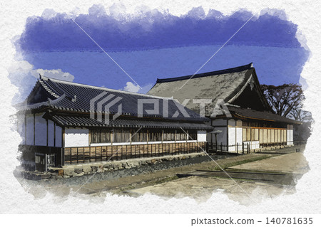 Watercolor style painting: Tamba-Sasayama Castle Ruins, Daishoin (Great Study Hall), Tamba-Sasayama City, Hyogo Prefecture Watercolor style painting: Tamba-Sasayama Castle Ruins, Daishoin (Great Study Hall), Tamba-Sasayama City, Hyogo Prefecture 140781635