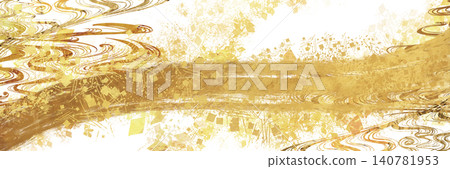 A luxurious, horizontally oriented transparent background with a New Year's theme, featuring shimmering golden brushstrokes. 140781953