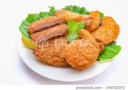 A generously portioned assortment of fried foods A generously portioned assortment of fried foods 140782072
