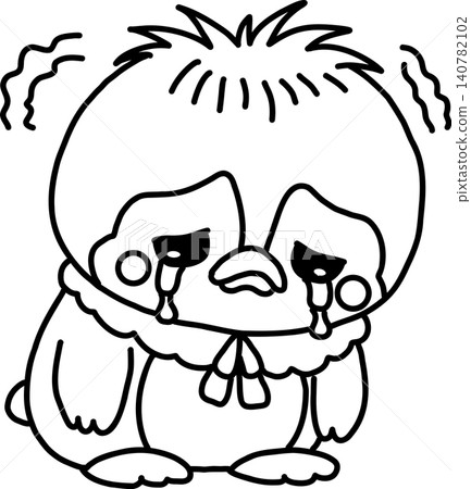 A cute, loosely drawn line illustration of a penguin sitting down with tears streaming down its face. A cute, loosely drawn line illustration of a penguin sitting down with tears streaming down its face. 140782102