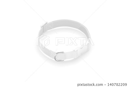Blank white dog collar with plastic buckle mockup png, transparent background, 3d rendering. Empty puppy fabric necklace with clasp for control mock up cut out. Clear quick side fastener template. 140782209