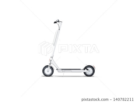 Blank white electric scooter with banner mockup png, transparent background, 3d rendering, Empty leisure device for route drive mock up cut out. Clear automatic skouter for hourly lease template. 140782211