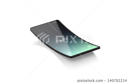 Blank black turn on phone flexible display vertical mockup png, transparent background 3d rendering. Empty smartphone with locked desktop mock up cut out. Clear digital innovation led gadget template. 140782214