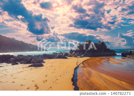 Rocky seashore on a sunny day. Ibarrangelu, Bizkaia, Rocky seashore on a sunny day. Ibarrangelu, Bizkaia, 140782271