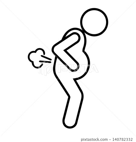 Person with bloating and flatulence icon, minimalist line art of human figure with stomach gas for medical, digestive health, and healthcare concept. Person with bloating and flatulence icon, minimalist line art of human figure with stomach gas for medical, digestive health, and healthcare concept. 140782332