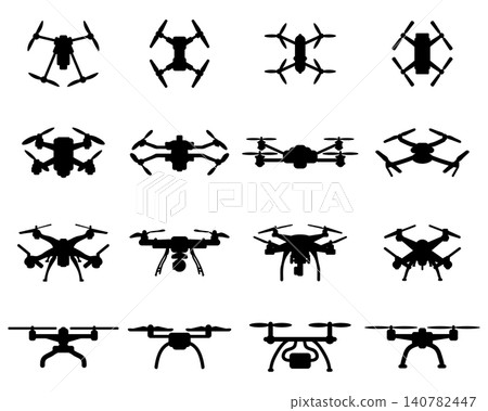Set of silhouettes of different drones Set of silhouettes of different drones 140782447