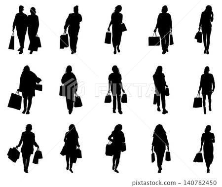 Black silhouettes of people shopping Black silhouettes of people shopping 140782450