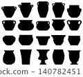 Black silhouettes of different pottery and flower pots 140782451