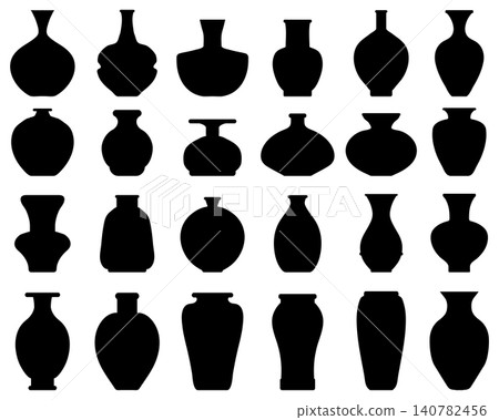 Black silhouettes of vases different shapes and sizes Black silhouettes of vases different shapes and sizes 140782456