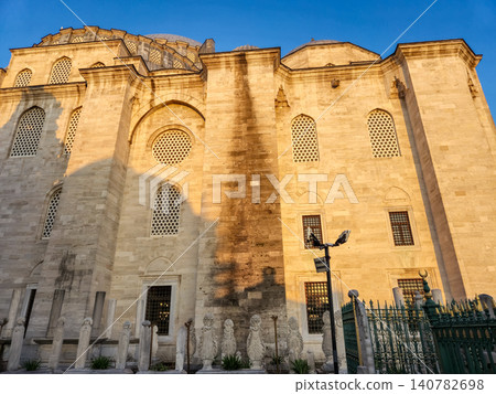 Historic mosque exterior with ornate stone facade 140782698