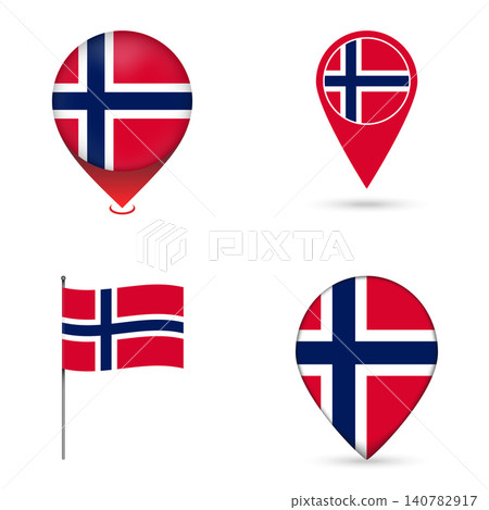 Norway Flag Map Pin Icons Set Collection. Norway Flag Map Pin Icons Set Collection. 140782917