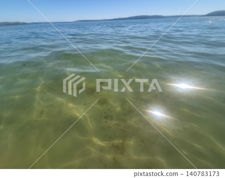 Calm Clear Seawater with Sunlight Reflections 140783173