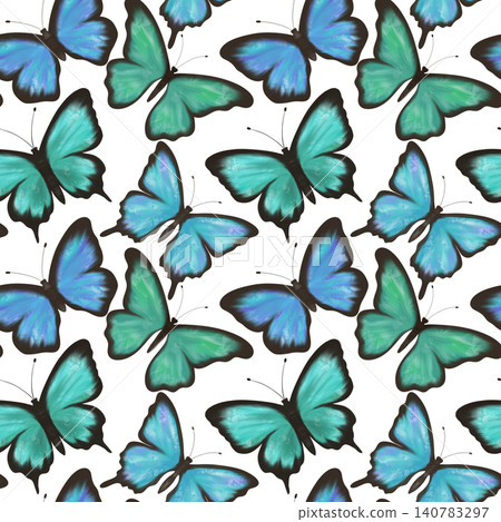 Delicate blue and green butterflies on a white background, seamless pattern Delicate blue and green butterflies on a white background, seamless pattern 140783297