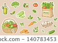 Organic food and eco grocery sticker pack 140783453