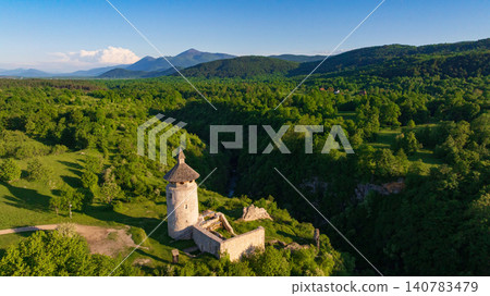 Aerial View Dreznik Village Fields Near Plitvice Lakes Croatia 140783479