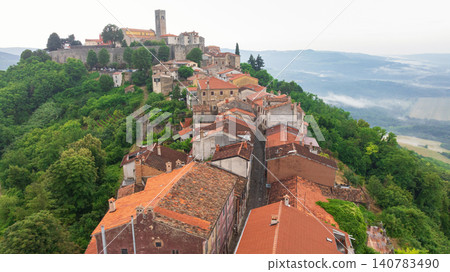 Motovun Medieval Hilltop Fortress Town Aerial View Istria Motovun Medieval Hilltop Fortress Town Aerial View Istria 140783490