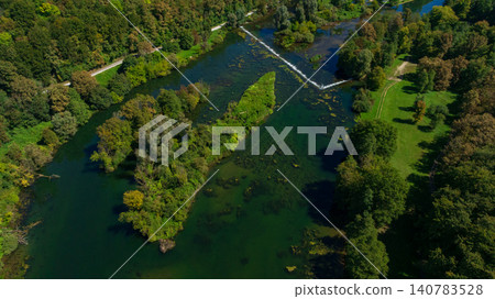 Aerial View Otocec Castle Island Krka River Summer Slovenia 140783528