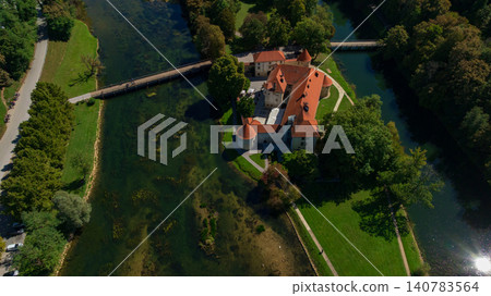 Aerial View Otocec Castle Island Krka River Summer Slovenia 140783564