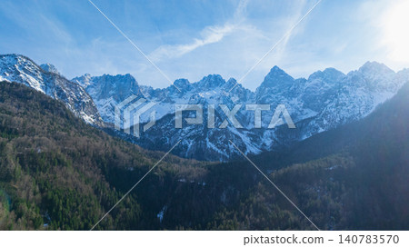 Aerial View Winter Mountain Road Vrsic Pass Triglav Slovenia 140783570