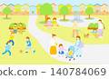 Vector illustration of people relaxing in a park with background 140784069
