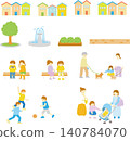 Vector illustration of a park and people gathered in the park. 140784070
