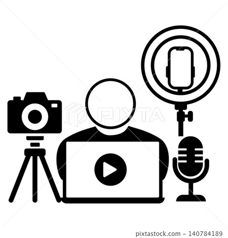 Content Creator icon. Content creator workspace sign. Online content creation studio setup line symbol. Influencer creator tools with laptop camera and microphone logo. flat style. Content Creator icon. Content creator workspace sign. Online content creation studio setup line symbol. Influencer creator tools with laptop camera and microphone logo. flat style. 140784189