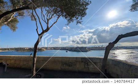 Panoramic view of the Grand Harbour from the high ground of the fortress Panoramic view of the Grand Harbour from the high ground of the fortress 140784417