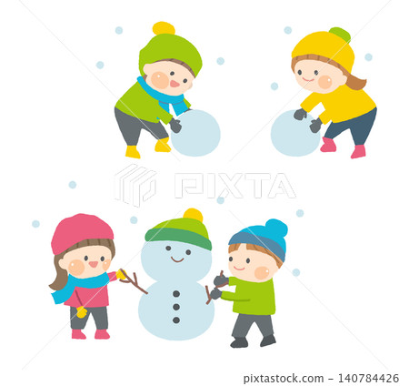孩子們在滾雪球,孩子們已經堆完了雪人。 孩子們在滾雪球,孩子們已經堆完了雪人。 140784426