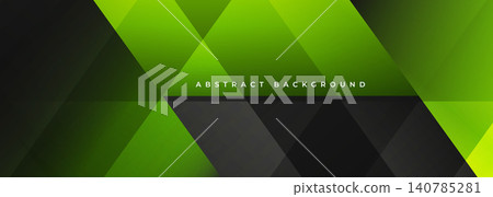 Abstract green geometric background with layered triangular shapes. Black and green modern abstract geometric background with bright translucent triangles and angular light beams over a dark banner. Abstract green geometric background with layered triangular shapes. Black and green modern abstract geometric background with bright translucent triangles and angular light beams over a dark banner. 140785281