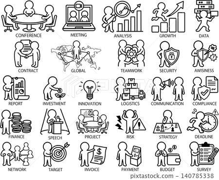 Business Pictograms (28-piece set): Icons and Illustrations for Meetings, Analysis, Contracts, etc. Business Pictograms (28-piece set): Icons and Illustrations for Meetings, Analysis, Contracts, etc. 140785338