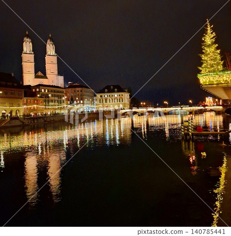Old town at night during Christmas. Old town at night during Christmas. 140785441